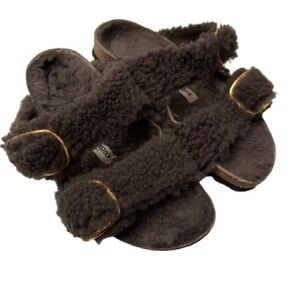 Birkenstock Arizona Shearling Brown Sandals Size 38 Fur Lined flawed